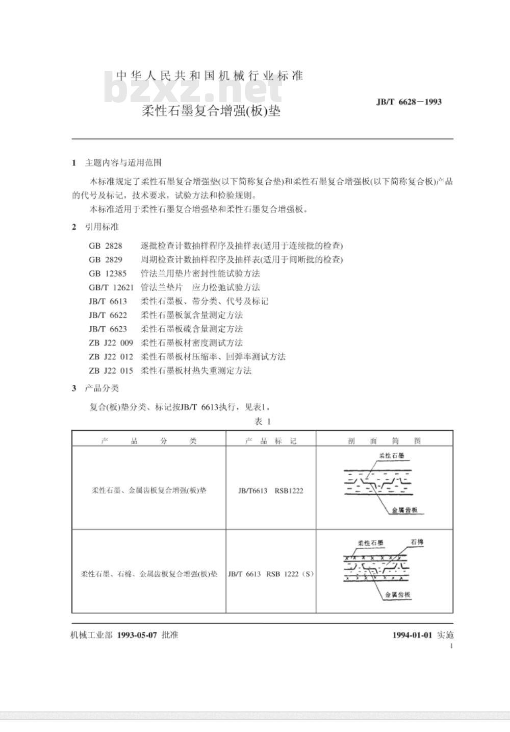 JB/T 6628-1993 柔性石墨复合增强(板)垫