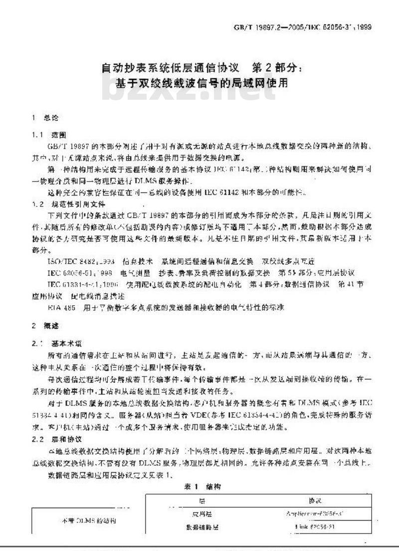 GB/T 19897.2-2005 自动抄表系统低层通信协议 第2部分：基于双绞线载波信号的局域网使用