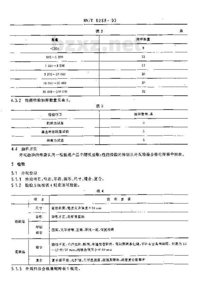 SN/T 0268-1993 出口商品运输包装 纸塑复合袋检验规程