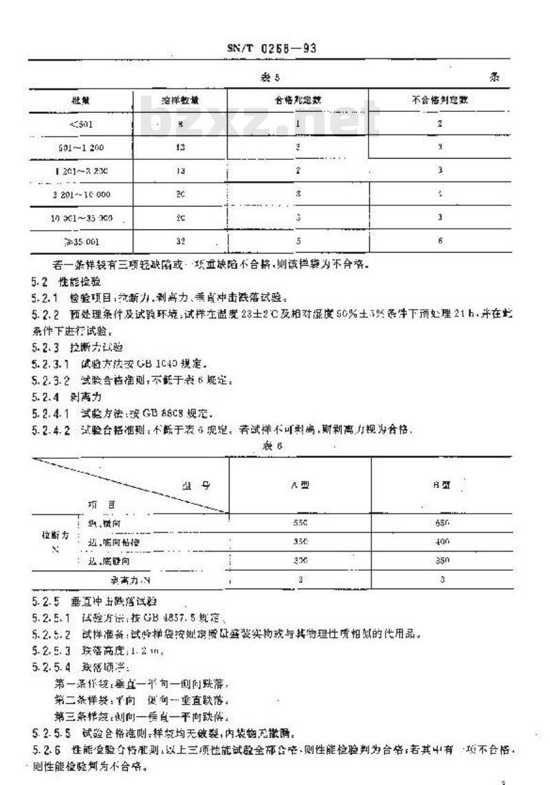 SN/T 0268-1993 出口商品运输包装 纸塑复合袋检验规程