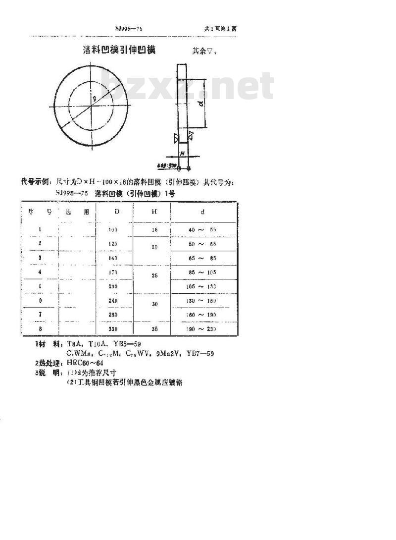 SJ 995-1975 落料凹模引伸模