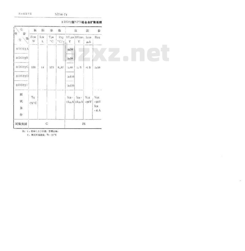 SJ 780-1974 3DD72型NPN硅合金扩散低频大功率三极管