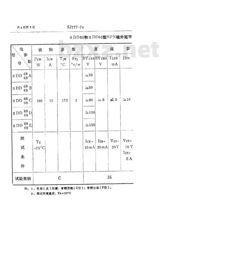 SJ 777-1974 3DD68型和3DD69型NPN硅外延平面低频大功率三极管