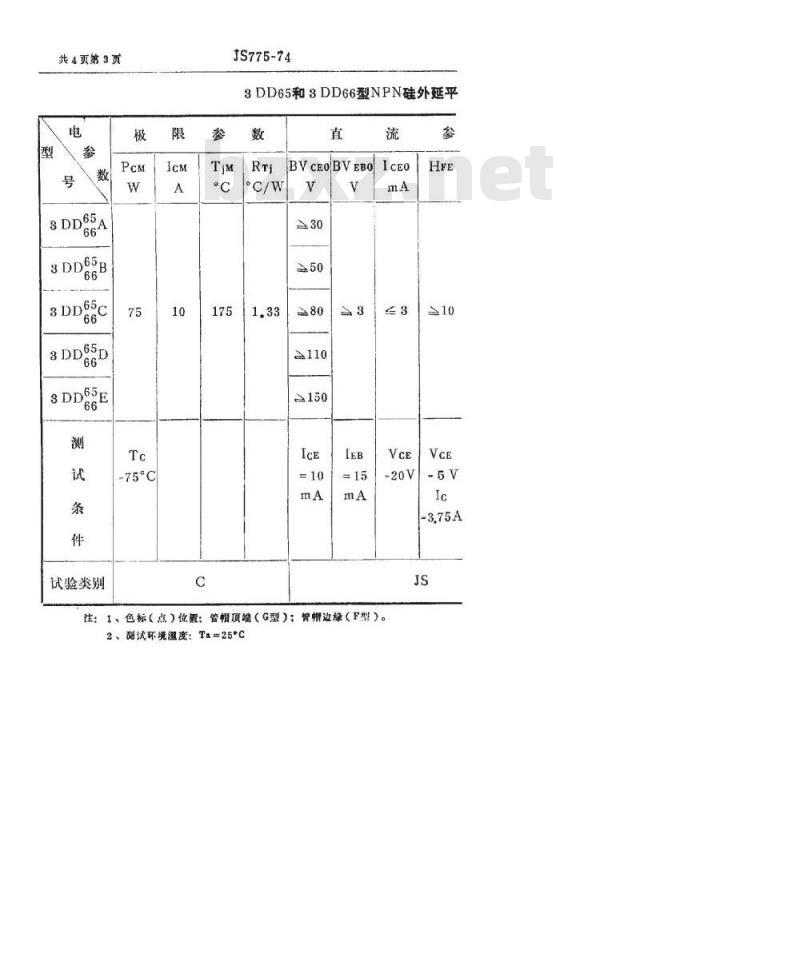 SJ 775-1974 3DD65型和3DD66型NPN硅外延平面低频大功率三极管