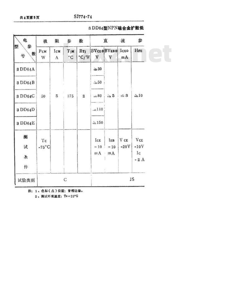 SJ 774-1974 3DD64型NPN硅合金扩散低频大功率三极管
