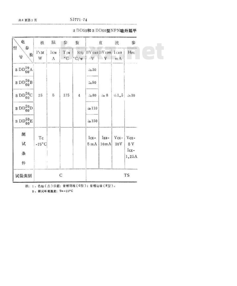 SJ 771-1974 3DD59型和3DD60型NPN硅外延平面低频大功率三极管