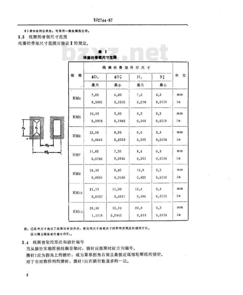SJ 2744-1987 磁性氧化物制成的方形磁芯(RM磁芯)及其附件的尺寸