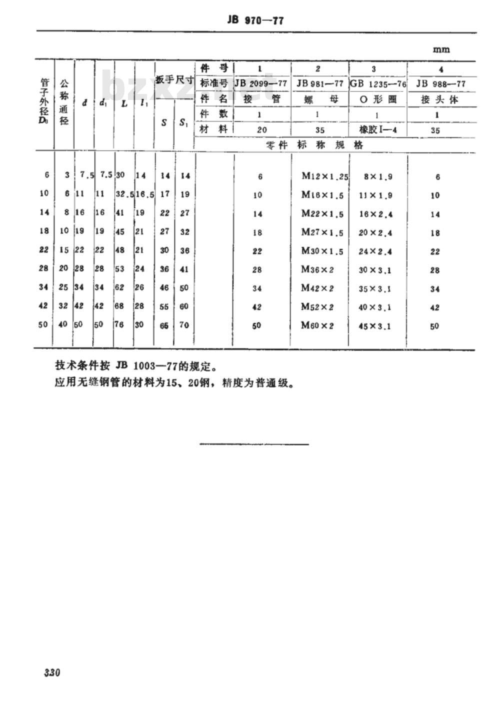 JB/T 970-1977 焊接式直通管接头