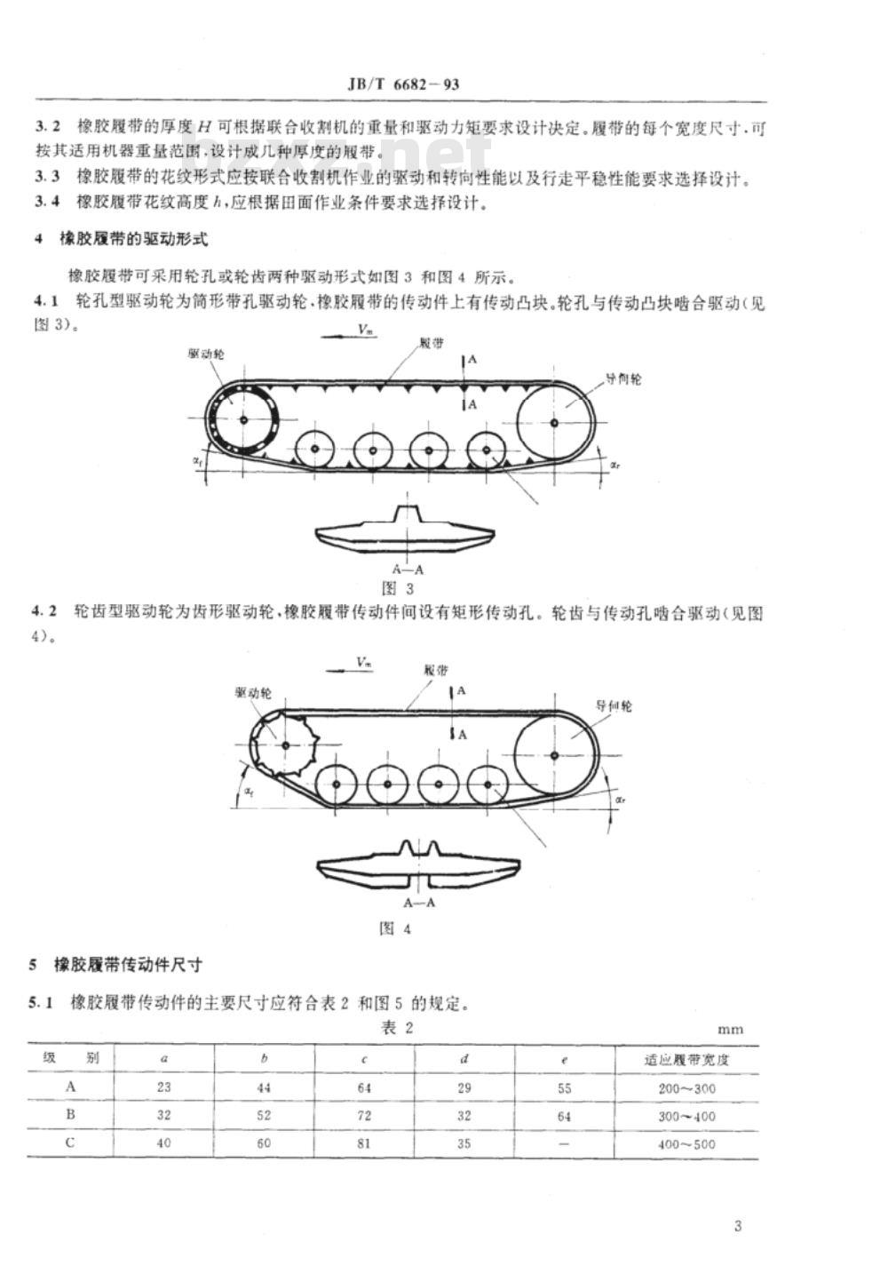 JB/T 6682-1993 谷物联合收割机橡胶履带 系列参数