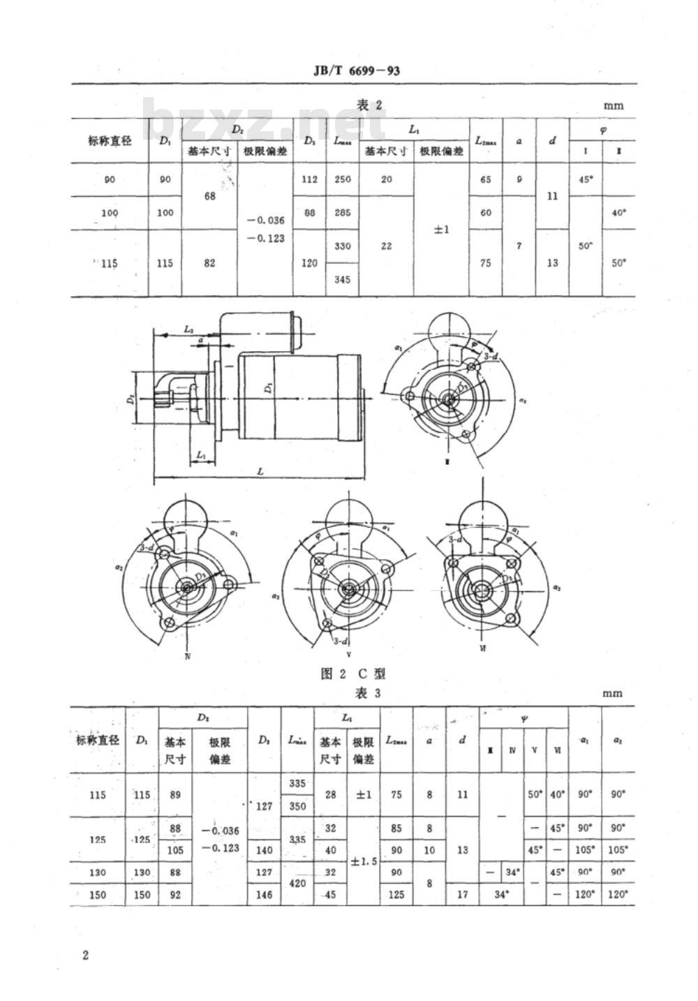 JB/T 6699-1993 拖拉机、内燃机用起动机 安装尺寸