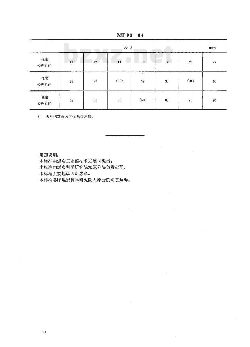 MT 93-1984 煤矿用乳化液泵的压力、流量及柱塞直径系列