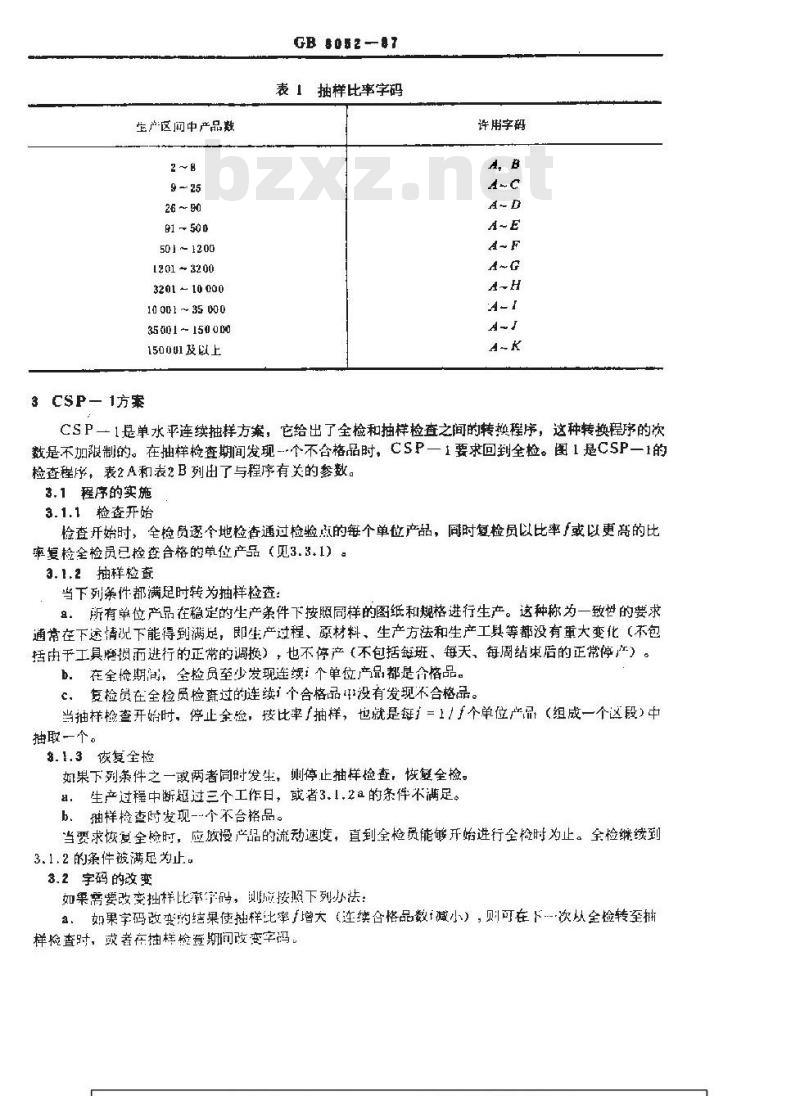 GB/T 8052-1987 单水平和多水平计数连续抽样检查程序及表