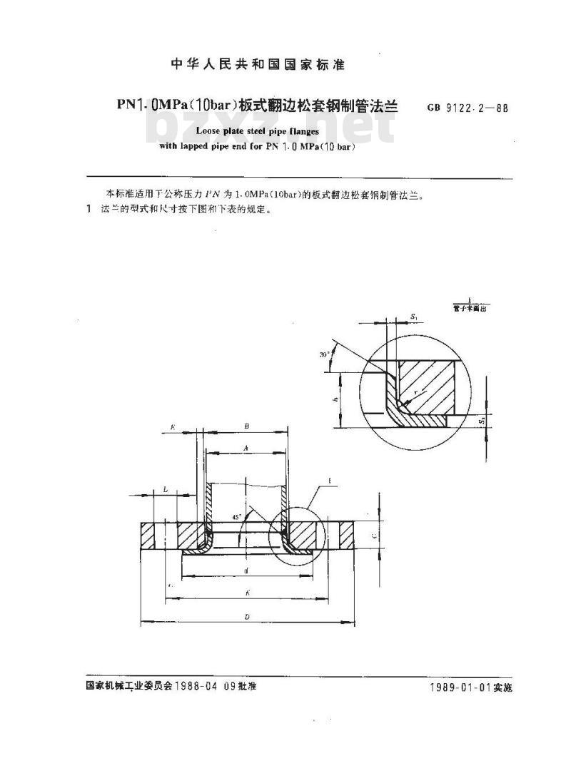GB/T 9122.2-1988 PN1.0MPa(10bar)板式翻边松套钢制管法兰