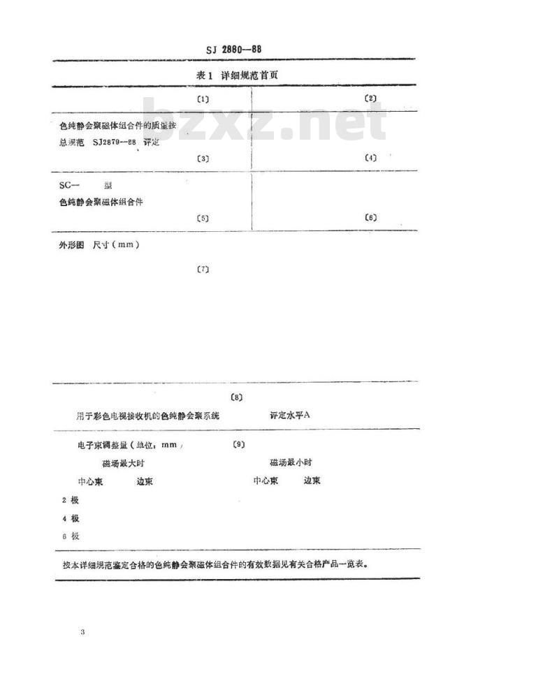 SJ 2880-1988 彩色电视接收机用色纯静会聚磁体组合件空白详细规范 评定水平Ａ