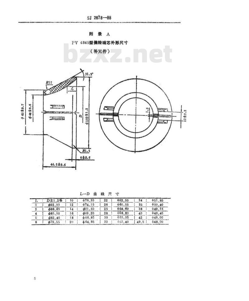 SJ 2878-1988 电子器件详细规范 彩色电视接收机用ＰＶ４８４５型偏转磁芯 评定水平Ａ