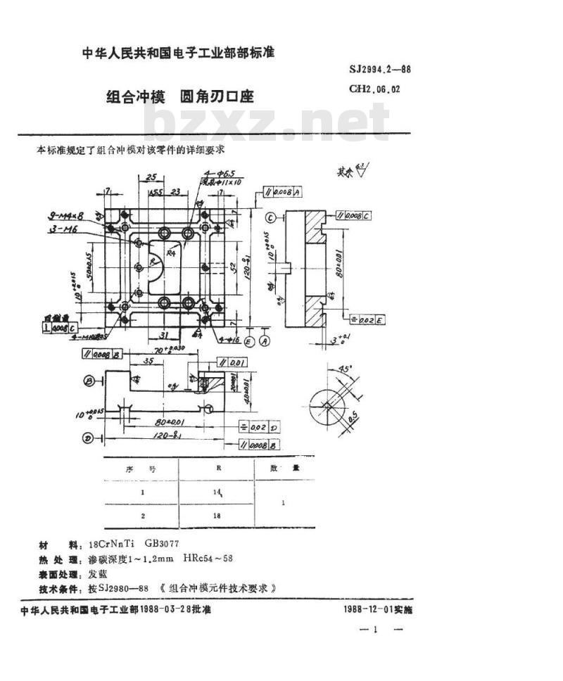 SJ 2994.2-1988 组合冲模 圆角刃口座