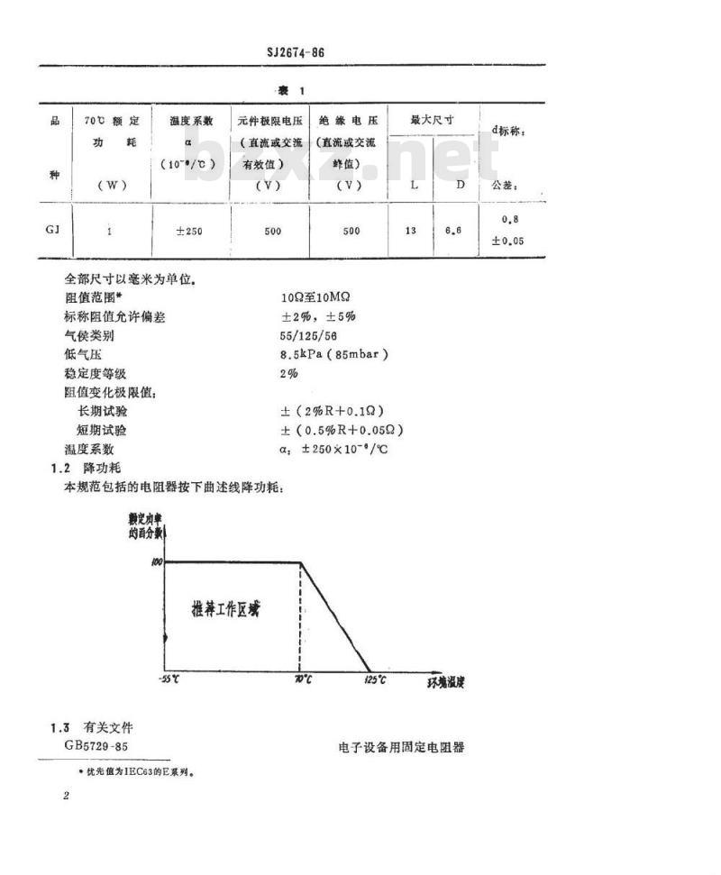 SJ 2674-1986 电子器件详细规范 低功率非线绕固定电阻器ＲＪ１６型金属膜固定电阻器 评定水平Ｅ
