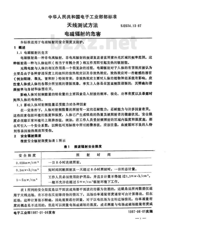 SJ 2534.13-1987 天线测试方法 电磁辐射的危害