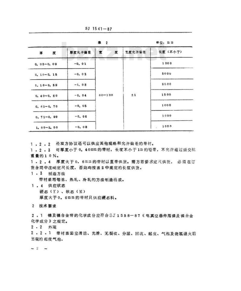 SJ 1541-1987 电真空器件用镍及镍合金带