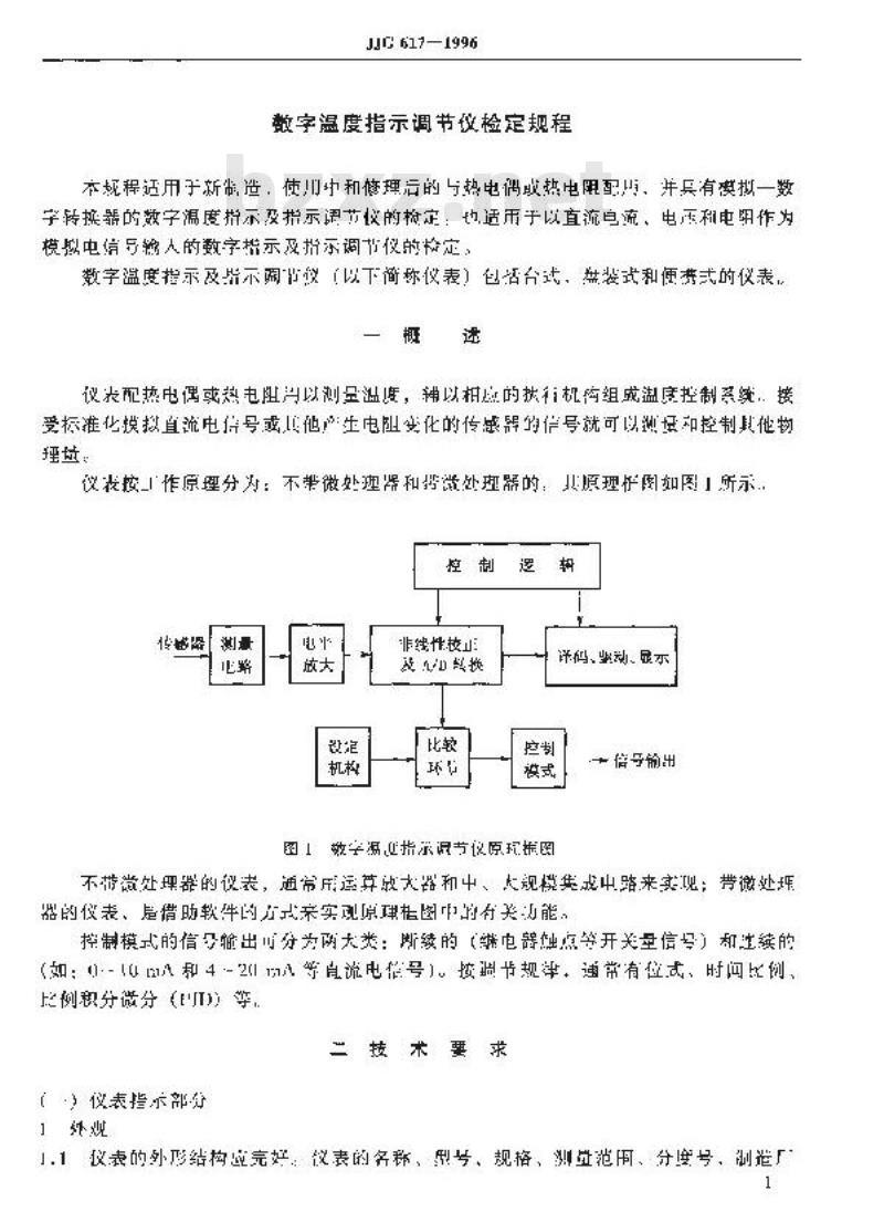 JJG 617-1996 数字温度指示调节仪检定规程