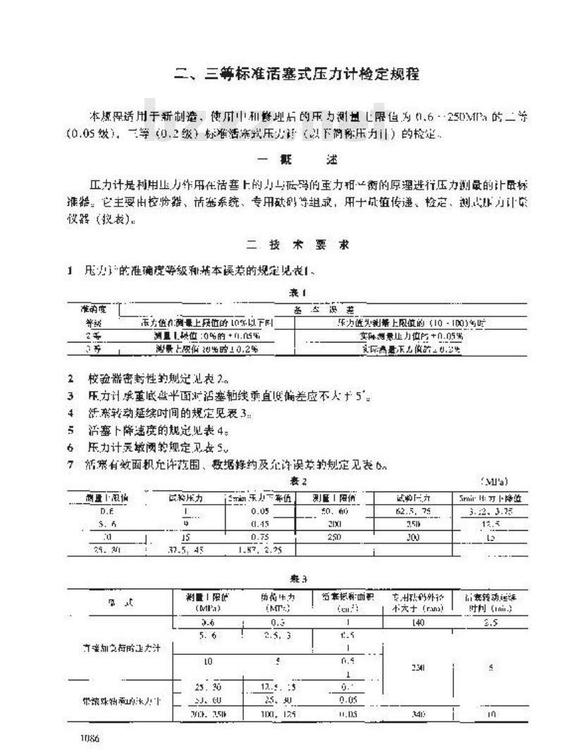 JJG 59-1990 二、三等标准活塞式压力计