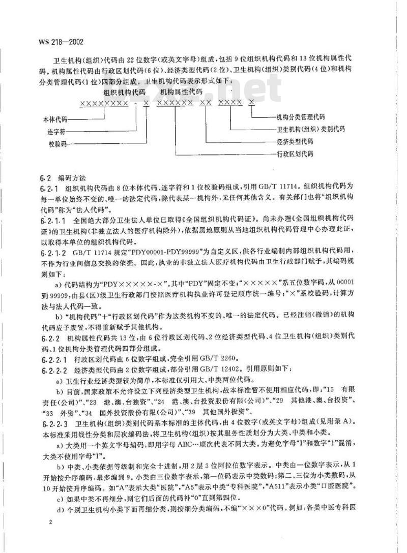 WS 218-2002 卫生机构(组织)分类与代码