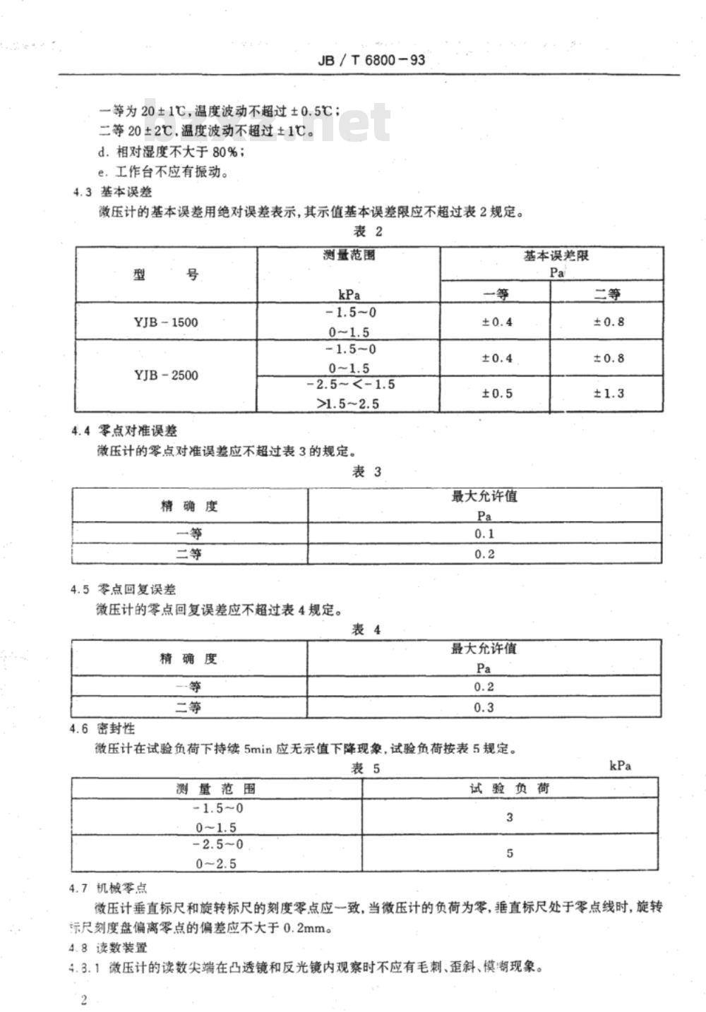 JB/T 6800-1993 补偿微压计