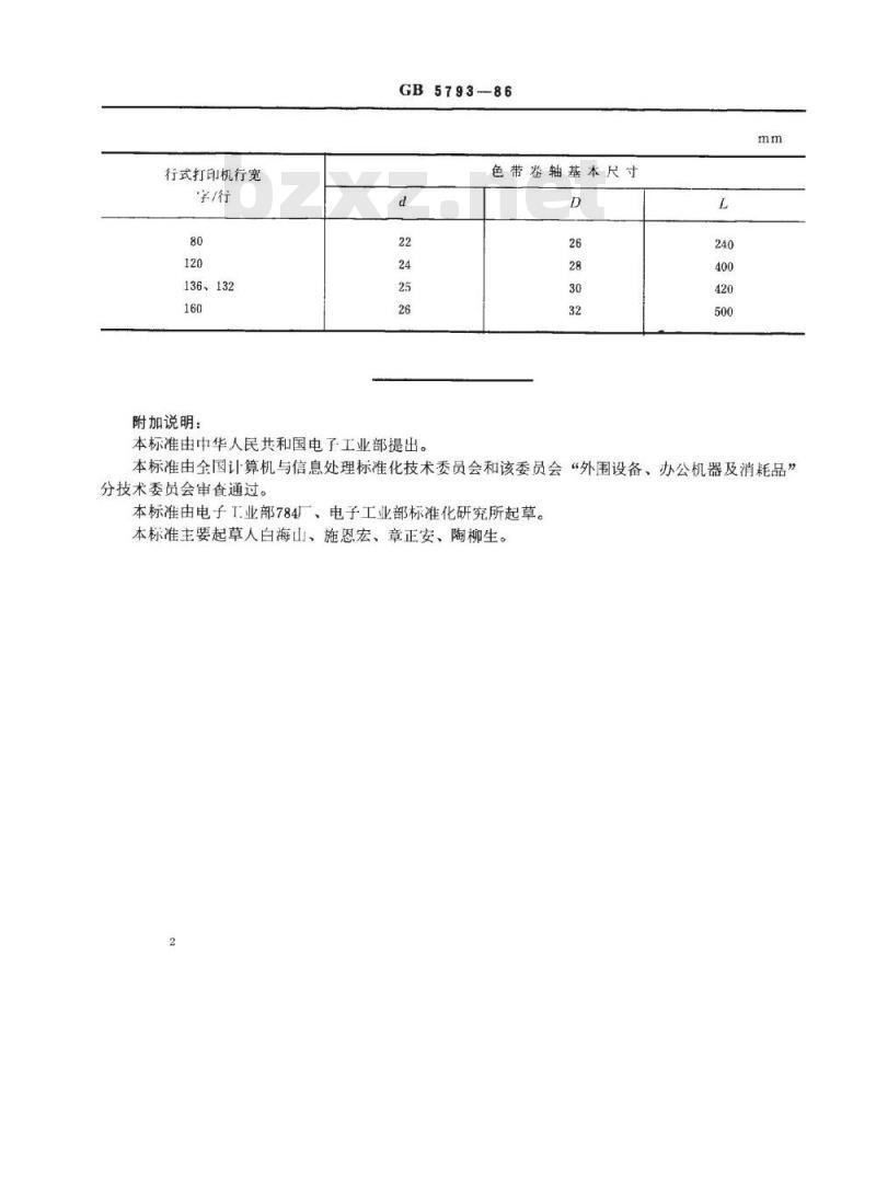 SJ/T 10763-1996 字鼓式行式打印机色带卷轴基本尺寸