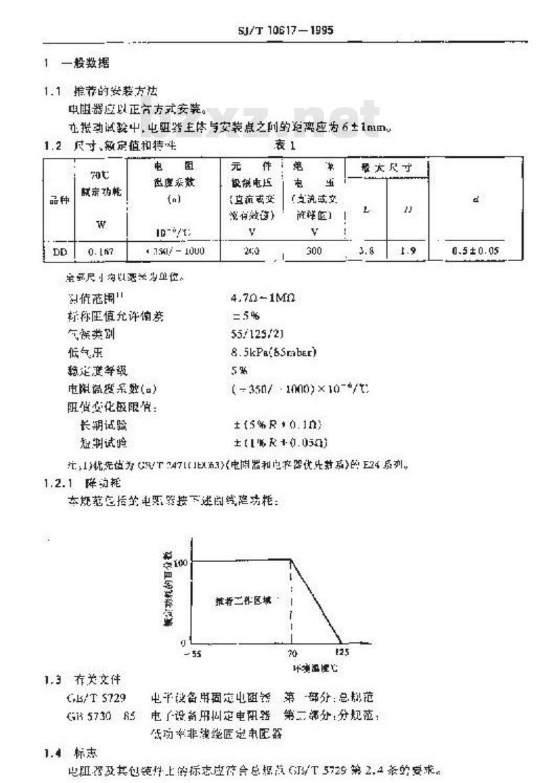 SJ/T 10617-1995 电子器件详细规范 低功率非线绕固定电阻器 ＲＴ１３型碳膜固定电阻器 评定水平Ｅ