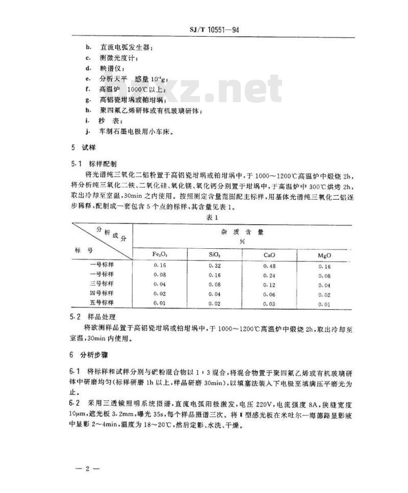 SJ/T 10551-1994 电子陶瓷用三氧化二铝中杂质的发射光谱分析方法
