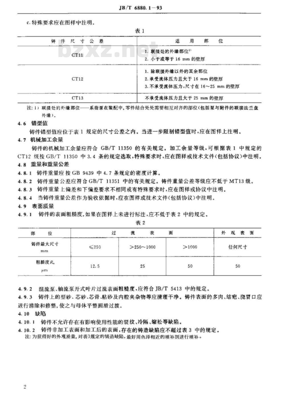 JB/T 6880.1-1993 泵用灰铸铁件