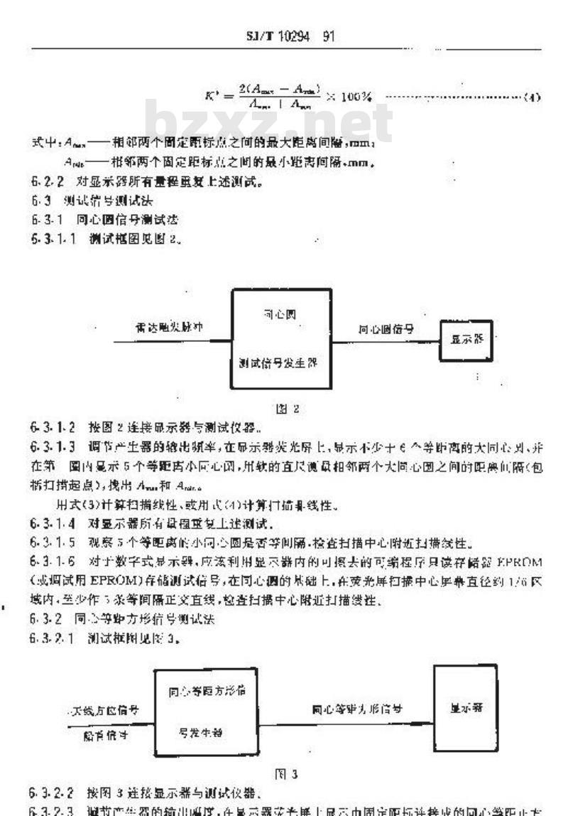 SJ/T 10294-1991 船用导航雷达显示器扫描线性测试方法