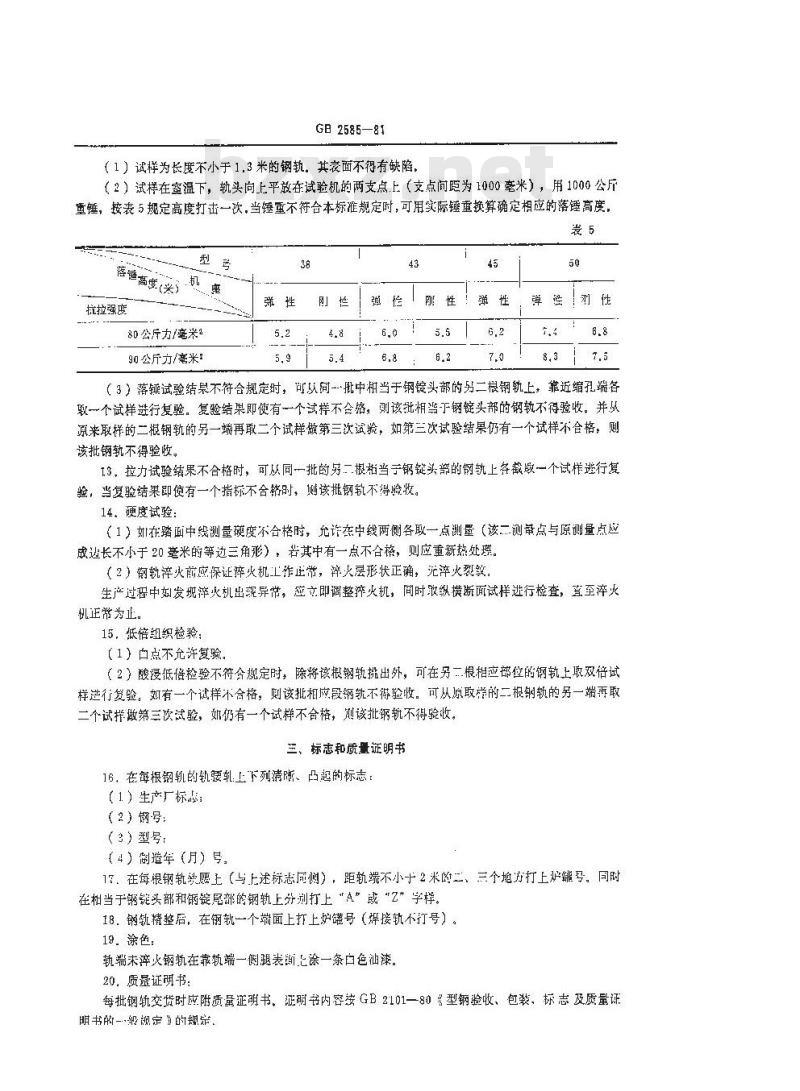 GB 2585-1981 铁路用每米38-50公斤钢轨技术条件