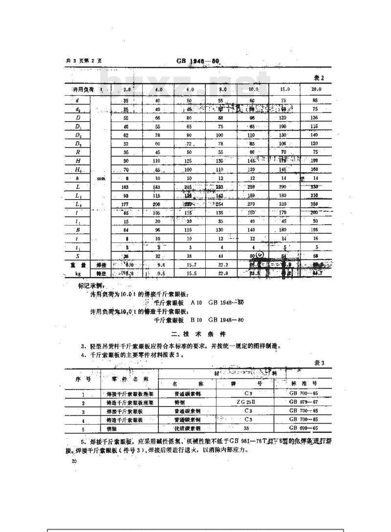 GB 1948-1980 船用轻型吊货杆千斤索眼板