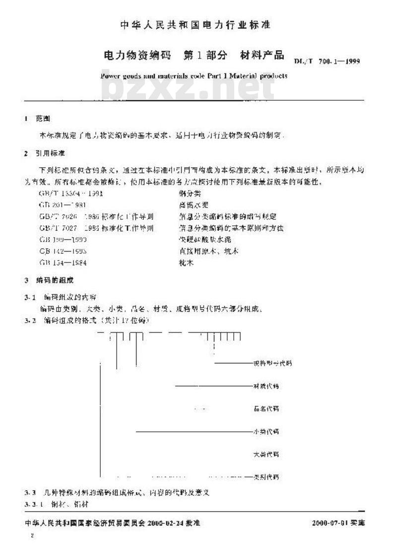 DL/T 700.1-1999 电力物资编码 第1部分：材料产品