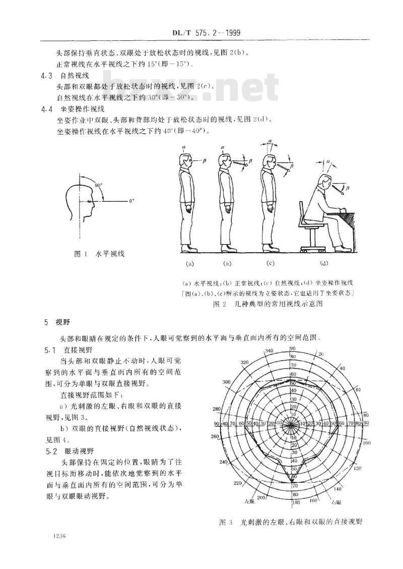 DL/T 575.2-1999 控制中心人机工程设计导则 第2部分：视野与视区划分