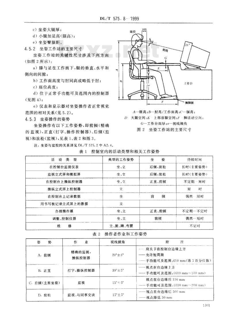 DL/T 575.8-1999 控制中心人机工程设计导则 第8部分：工作站的布局和尺寸