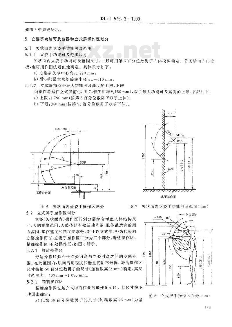 DL/T 575.3-1999 控制中心人机工程设计导则 第3部分：手可及范围与操作区划分