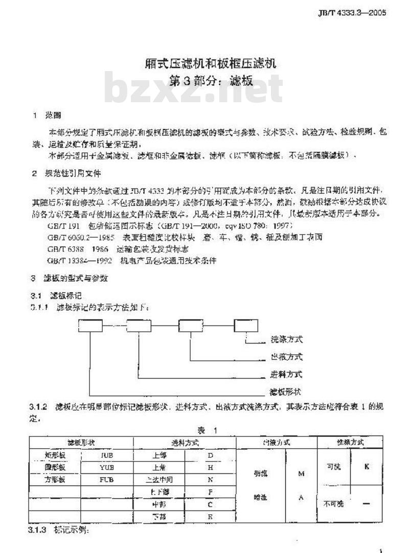 JB/T 4333.3-2005 厢式压滤机和板框压滤机 第3部分：滤板