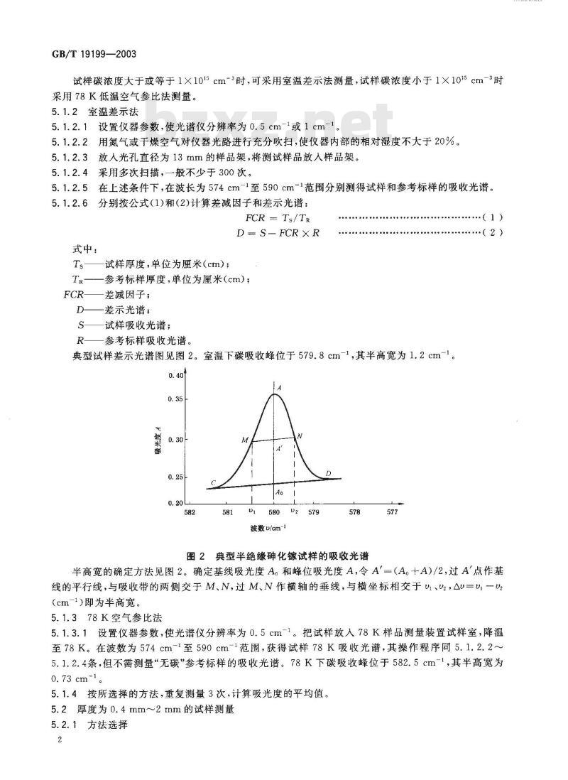 GB/T 19199-2003 半绝缘砷化镓单晶中碳浓度的红外吸收测试方法