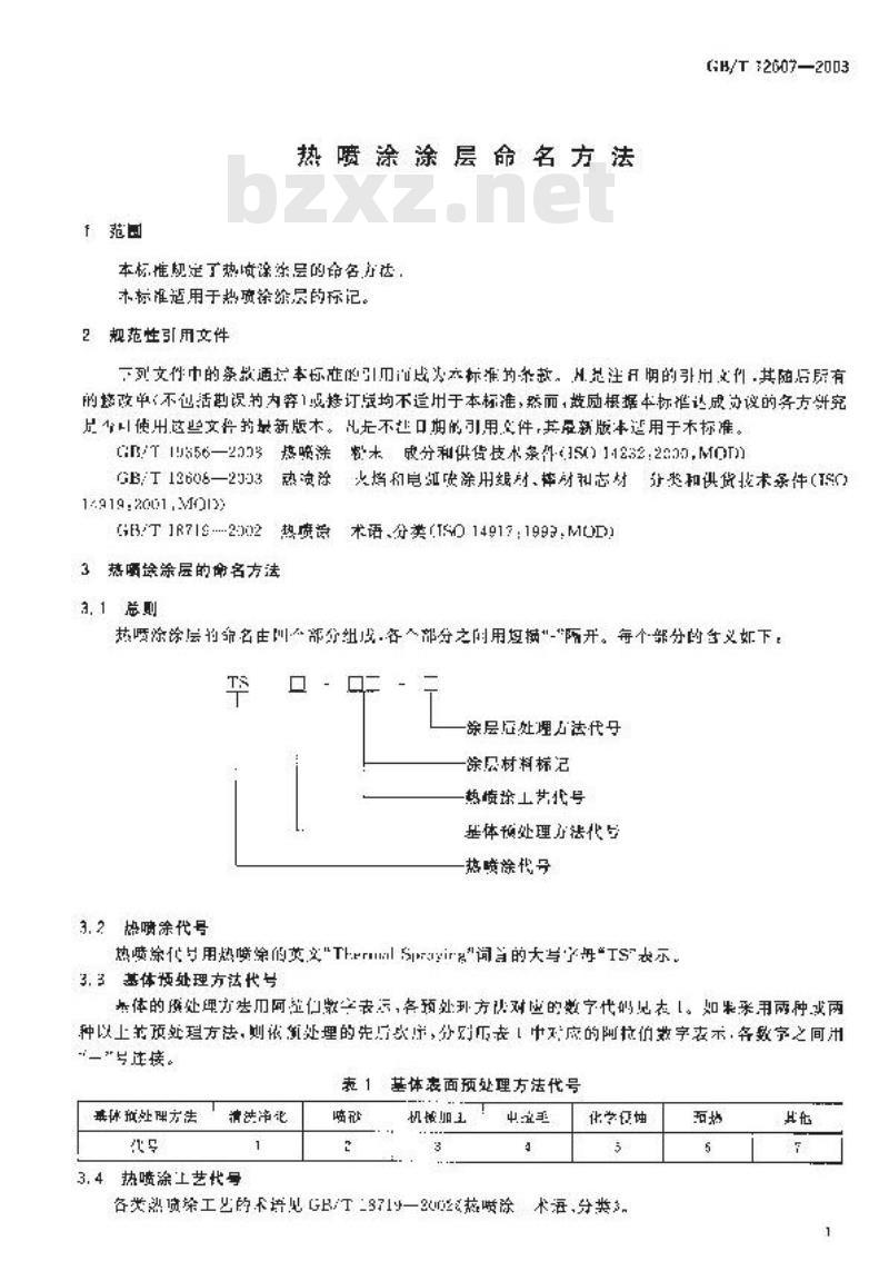 GB/T 12607-2003 热喷涂涂层命名方法