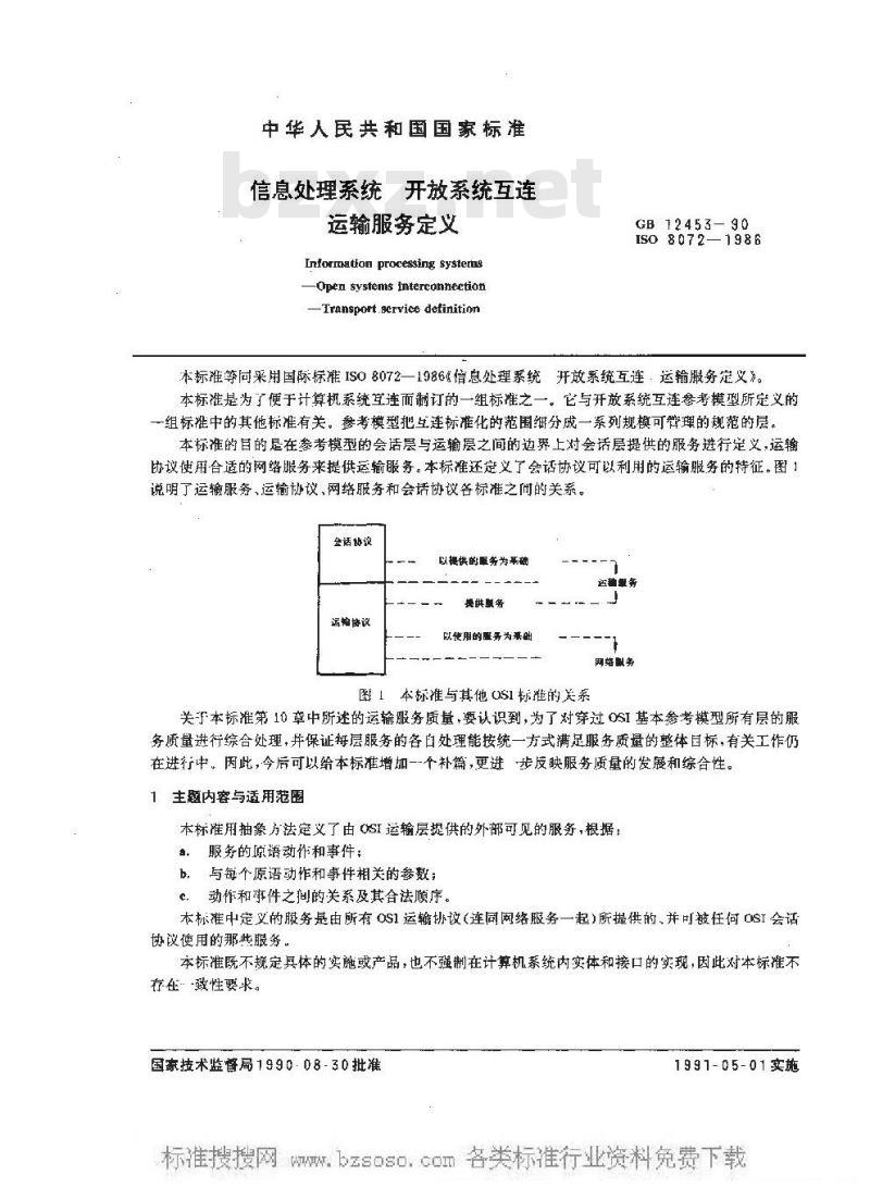 GB/T 12453-1990 信息处理系统 开放系统互连 运输服务定义