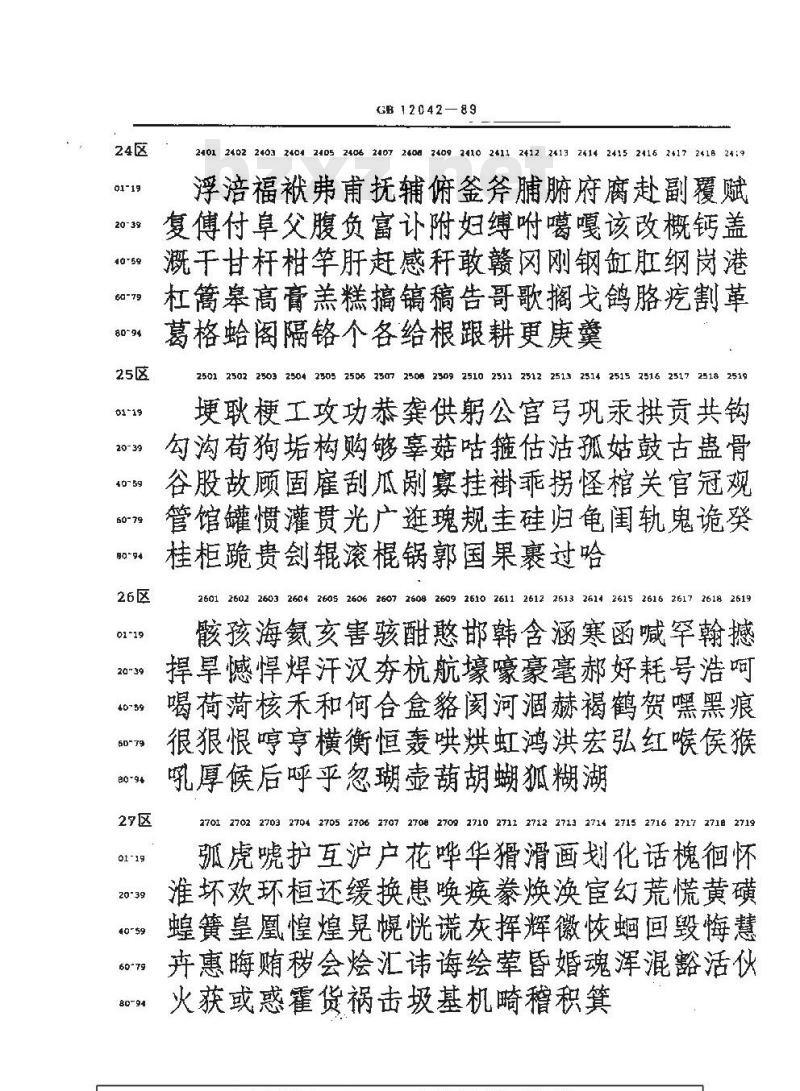 GB/T 12042-1989 信息交换用汉字48×48点阵仿宋体字模集及数据集