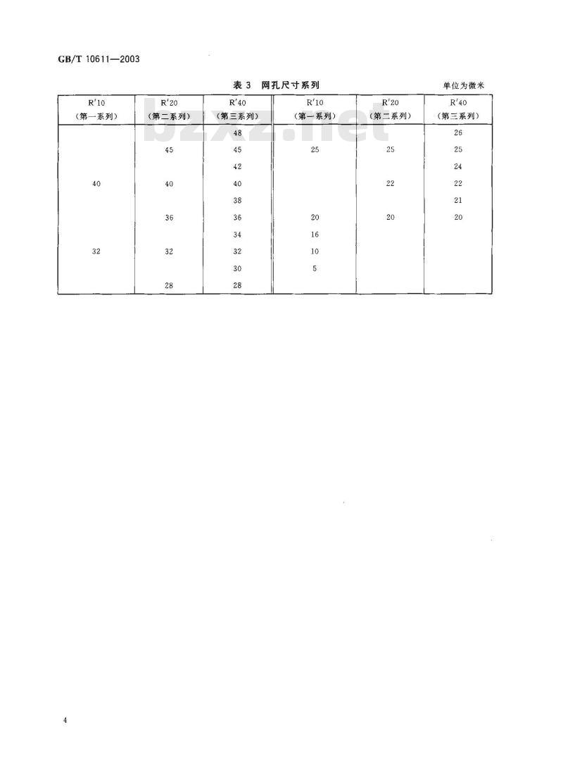 GB/T 10611-2003 工业用网 标记方法与网孔尺寸系列