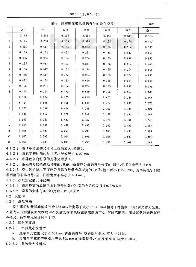 GB/T 12907-1991 库德巴条码