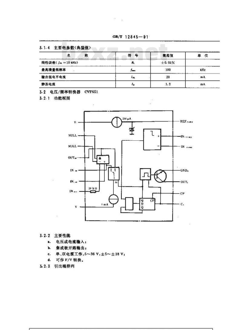 GB/T 12845-1991 半导体集成电路非线性电路系列和品种 电压频率和频率/电压转换器的品种