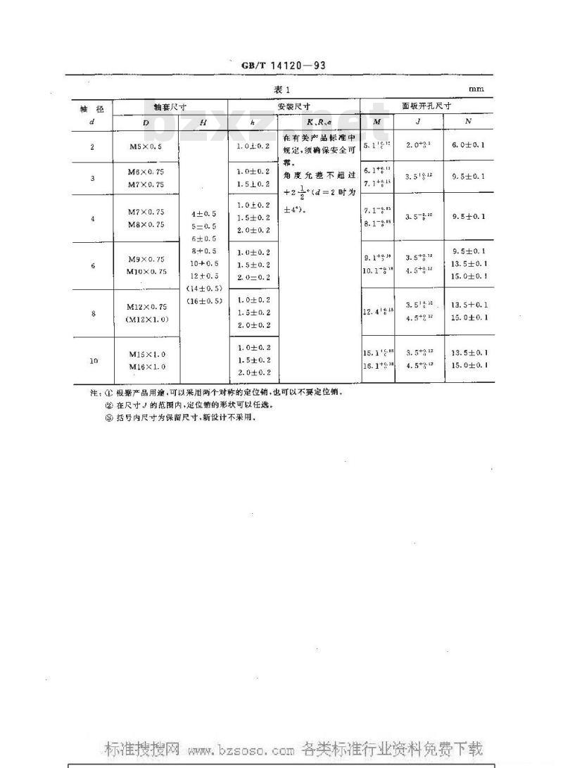 GB/T 14120-1993 单孔轴套安装、轴控电子元件的安装尺寸