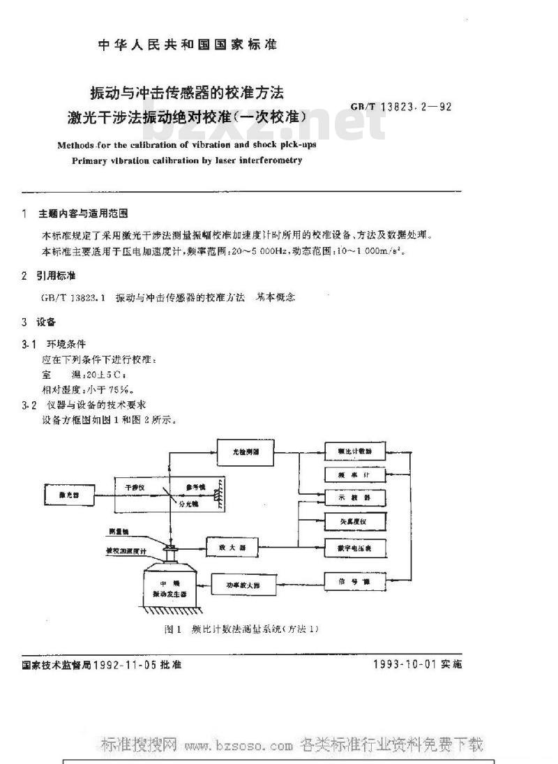 GB/T 13823.2-1992 振动与冲击传感器的校准方法 激光干涉法振动绝对校准(一次校准)