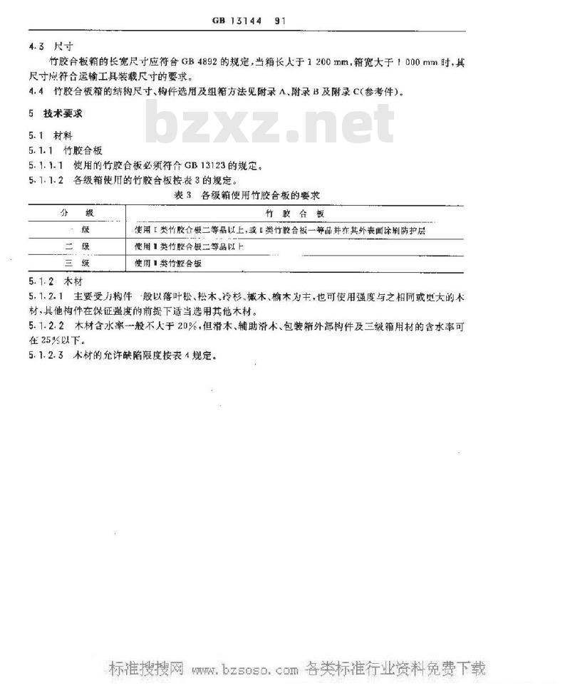 GB 13144-1991 包装容器 竹胶合板箱