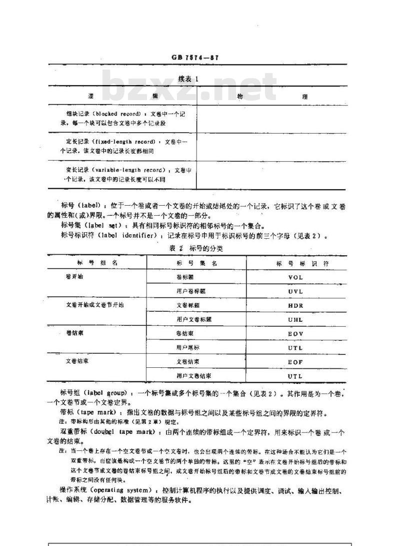 GB/T 7574-1987 信息处理交换用磁带标号和文卷结构